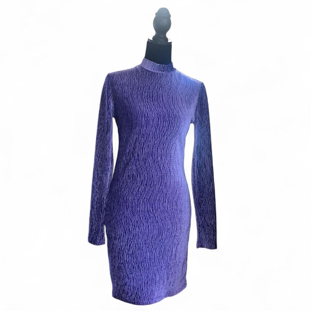H&M Women's Purple Mockneck Backless Velvetpurp Dress SZ S